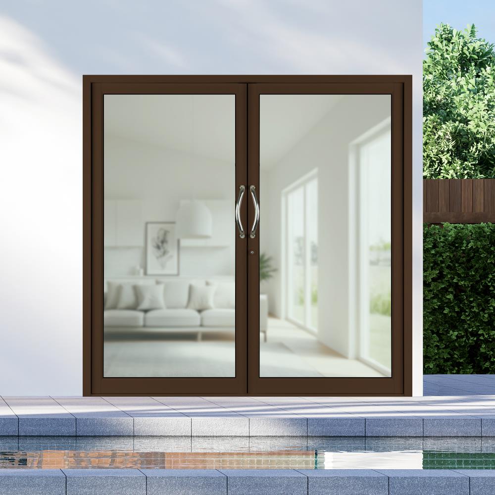 ประตูบานสวิงคู่ อะลูมิเนียม KPA 210x205 ซม. สีชา