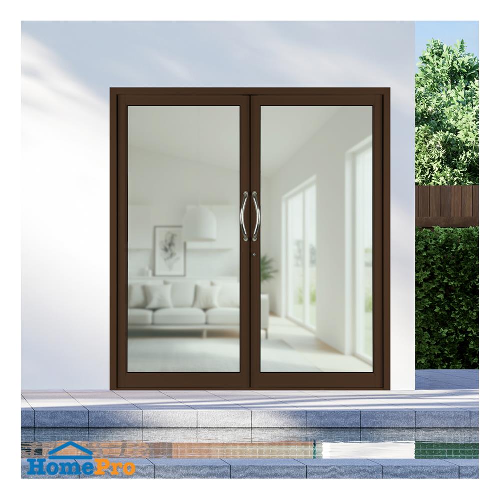 ประตูบานสวิงคู่ อะลูมิเนียม KPA 190x205 ซม. สีชา