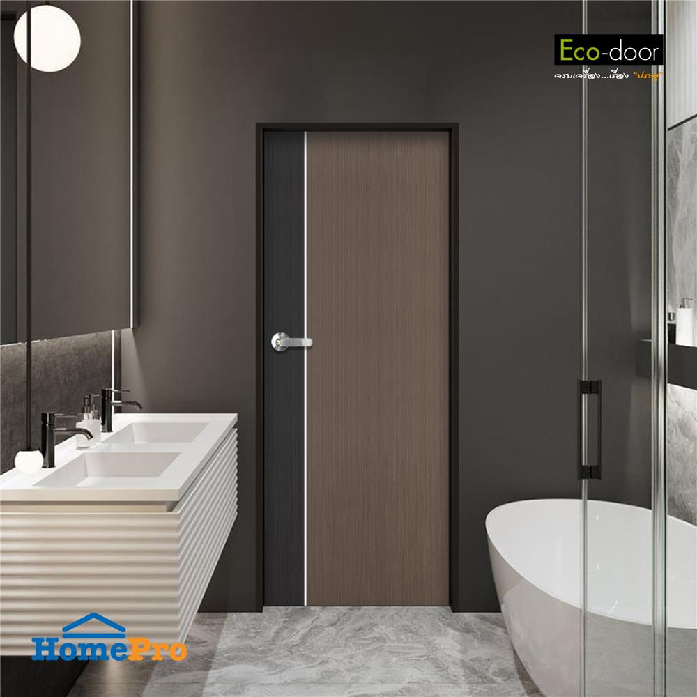 ประตูห้องน้ำ UPVC ไม่เจาะลูกบิด ECO-DOOR PC1 70x180 ซม. สีโอ๊ค ทูโทน