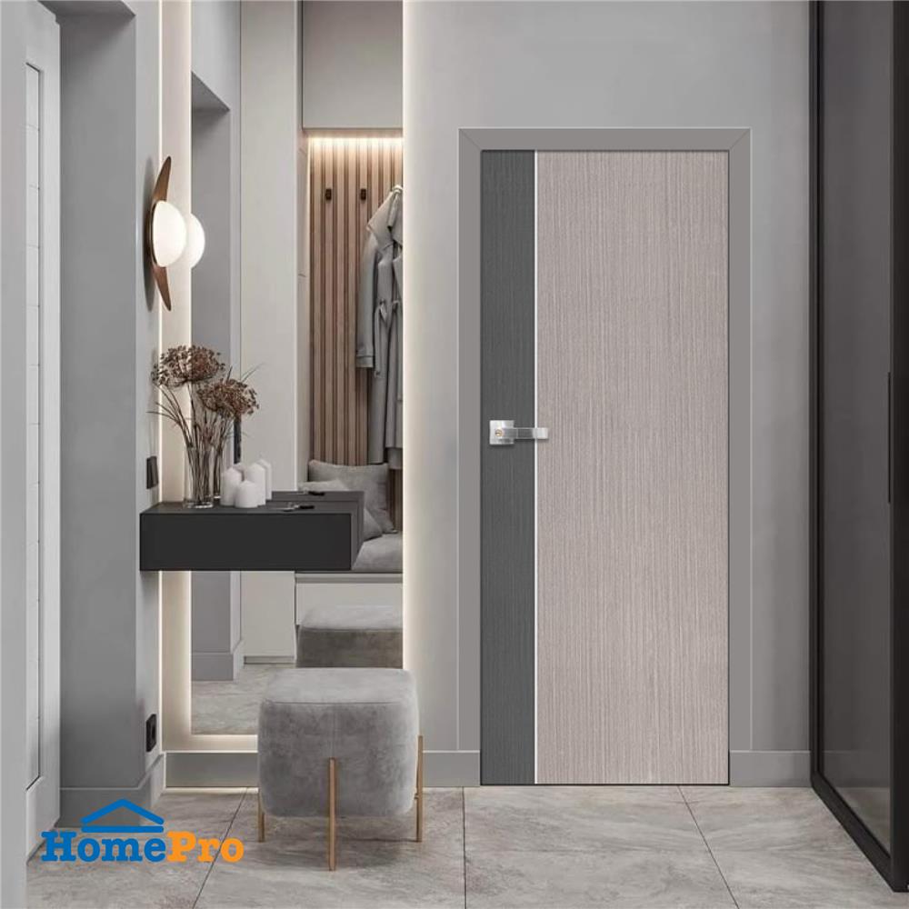 ประตูห้องน้ำ UPVC ไม่เจาะลูกบิด ECO-DOOR PB1 เซาะร่อง 70x180 ซม. สีเทา ทูโทน
