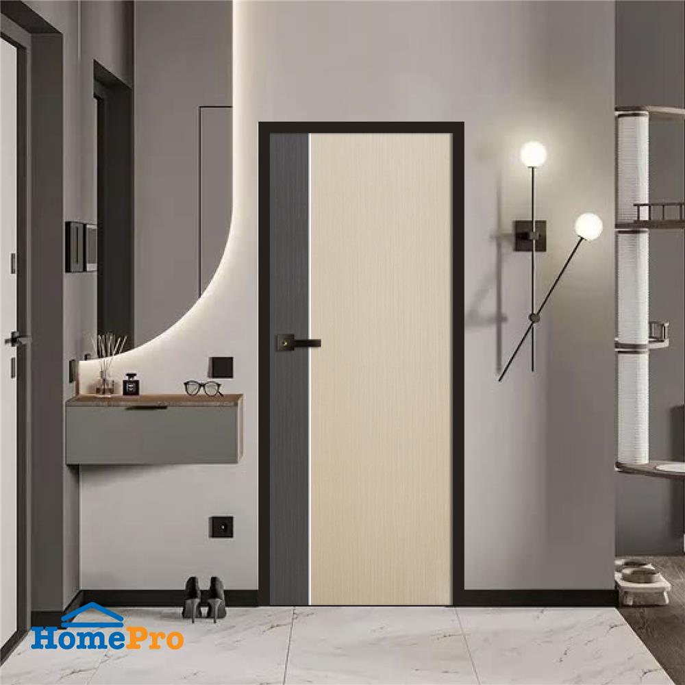 ประตูห้องน้ำ UPVC ไม่เจาะลูกบิด ECO-DOOR PD1 เซาะร่อง 70x180 ซม. สีครีม ทูโทน