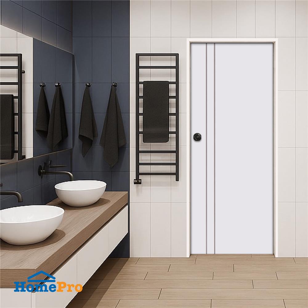 ประตูห้องน้ำ UPVC ไม่เจาะลูกบิด ECO-DOOR P2 เซาะร่อง 70x180 ซม. สีขาว