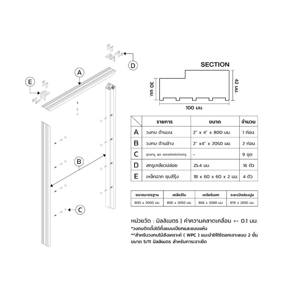 วงกบประตูไม้สังเคราะห์ WPC ECO-DOOR GVSM-100 80x200 ซม. สีเทา