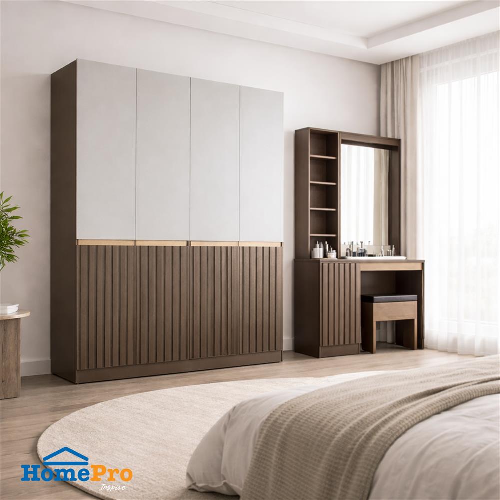 ตู้เสื้อผ้า 4 บานเปิด FURDINI RIVANO 160 ซม. สี SOFTBEIGE/ขาว