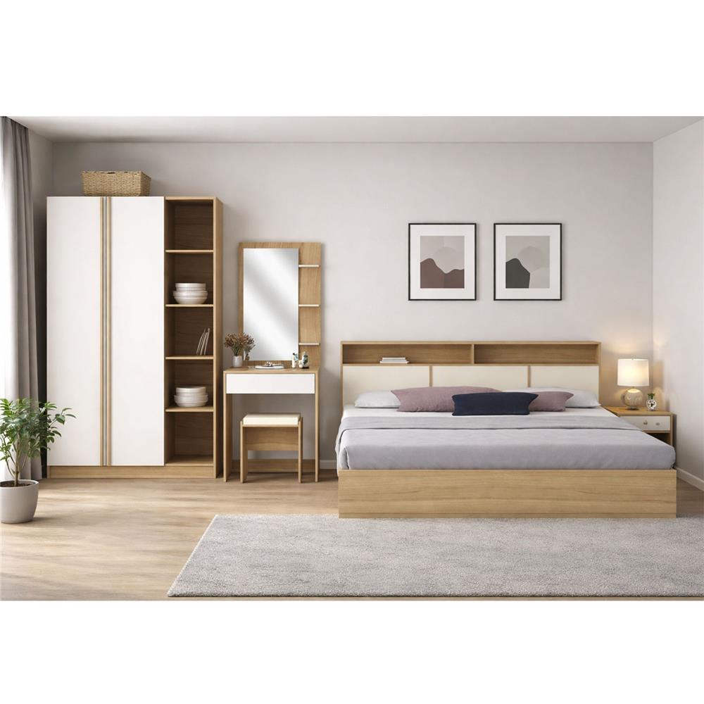 ชุดห้องนอน 5 ฟุต + ตู้เสื้อผ้า 120 ซม. FURDINI KEPT สี NT OAK/ขาว