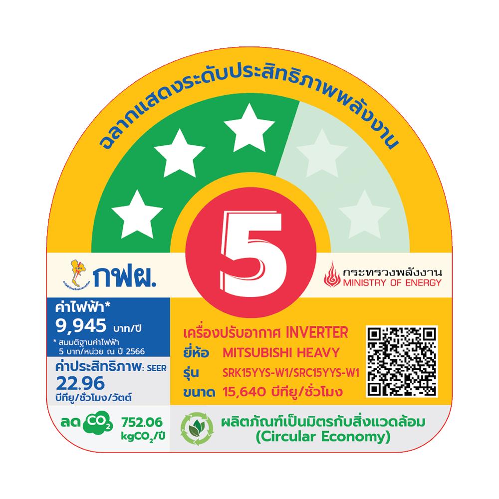 แอร์ผนัง MITSUBISHI HEAVY DUTY SRK15YYS-W1/B 15640 บีทียู อินเวอร์เตอร์