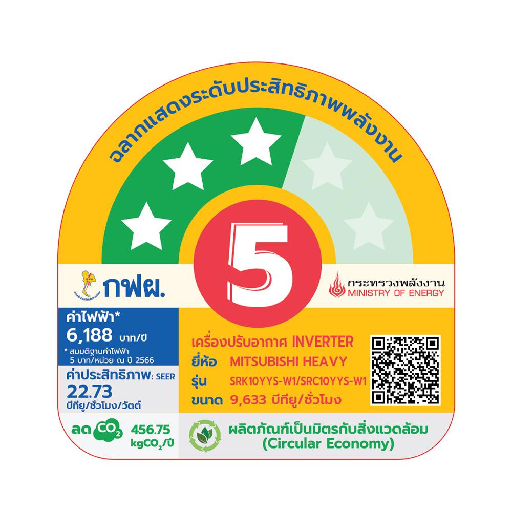 แอร์ผนัง MITSUBISHI HEAVY DUTY SRK10YYS-W1/B 9633 บีทียู อินเวอร์เตอร์