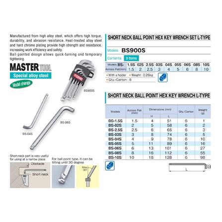ชุดประแจหกเหลี่ยมหัวบอล TONE BS900S (ชุด 9 ชิ้น)_1