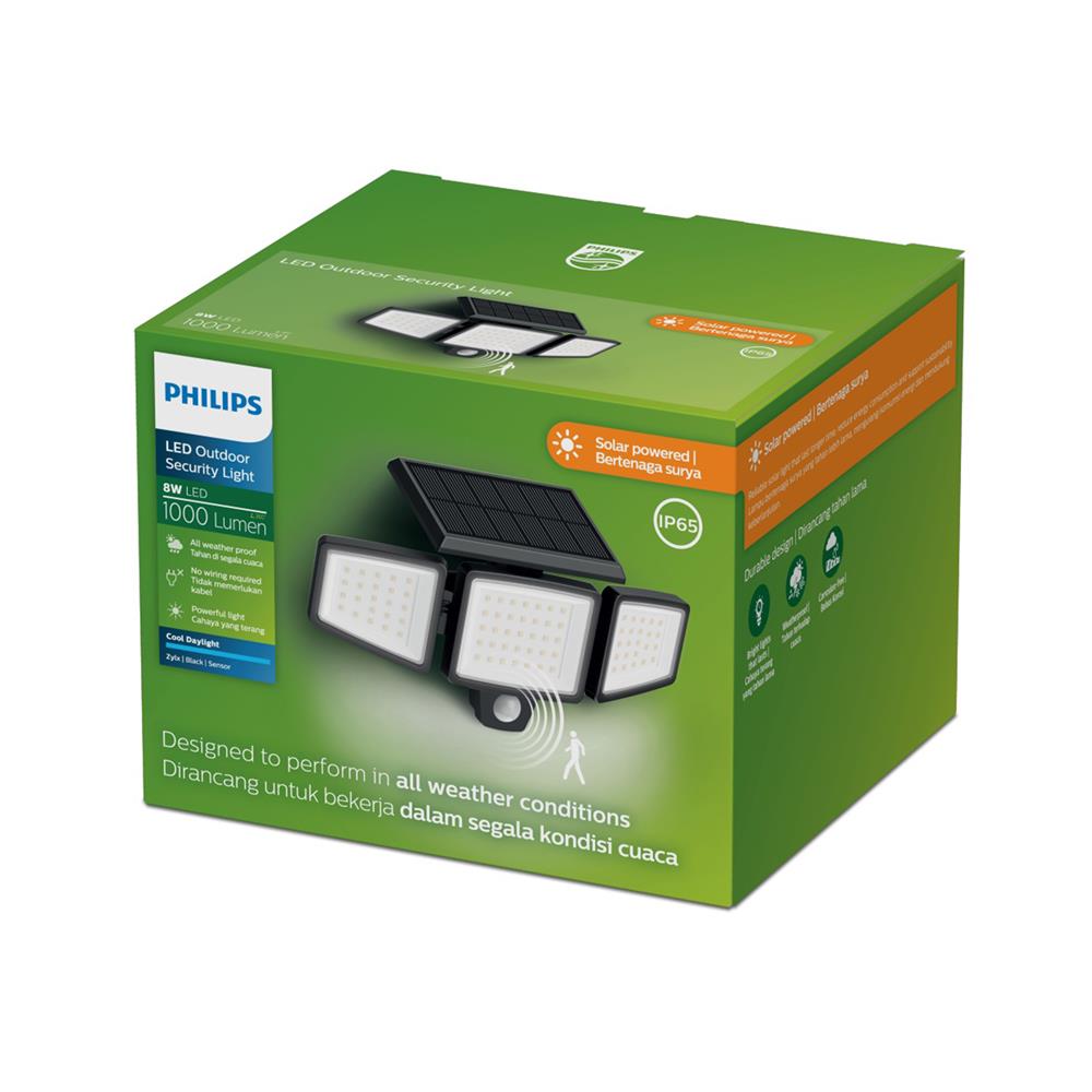 ไฟผนังภายนอก SOLAR PHILIPS ZYLX 8 วัตต์ DAYLIGHT สีดำ
