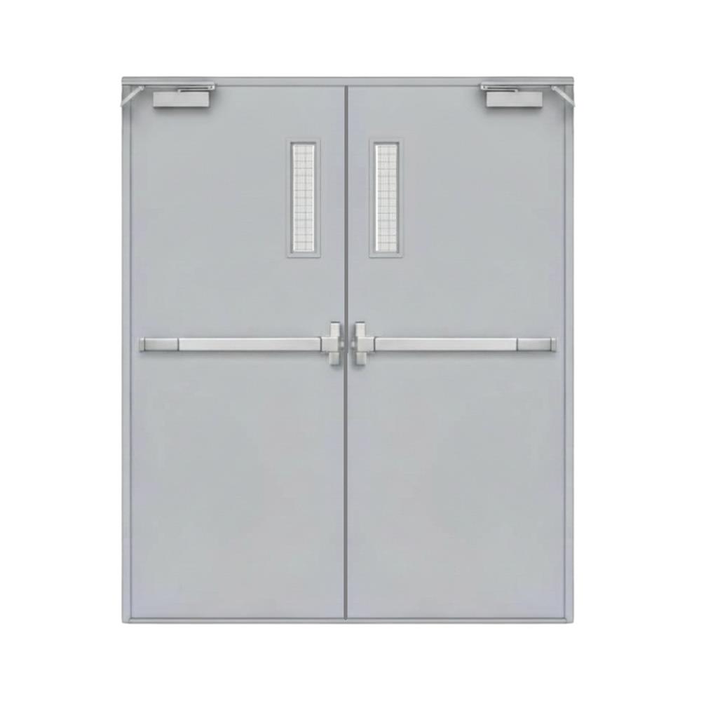 ชุดประตูเหล็กทนไฟ กระจกเสริมลวด VECO 180x200 ซม. สีเทา