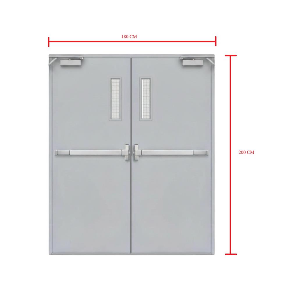 ชุดประตูเหล็กทนไฟ กระจกเสริมลวด VECO 180x200 ซม. สีเทา