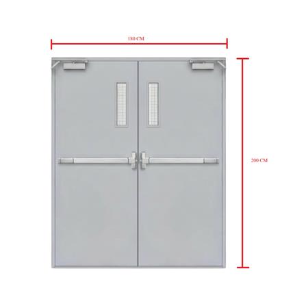 ชุดประตูเหล็กทนไฟ กระจกเสริมลวด VECO 180x200 ซม. สีเทา_2