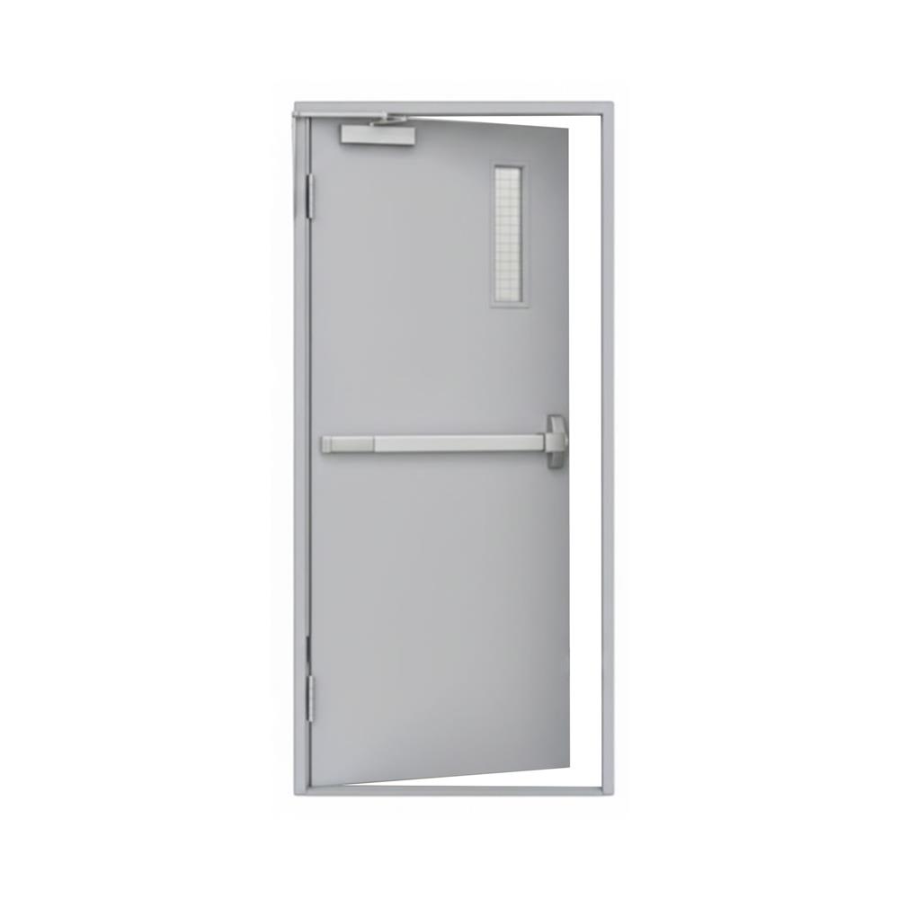 ชุดประตูเหล็กทนไฟ กระจกเสริมลวด VECO 80x200 ซม. สีเทา (เปิดด้านซ้าย ออกด้านนอก)