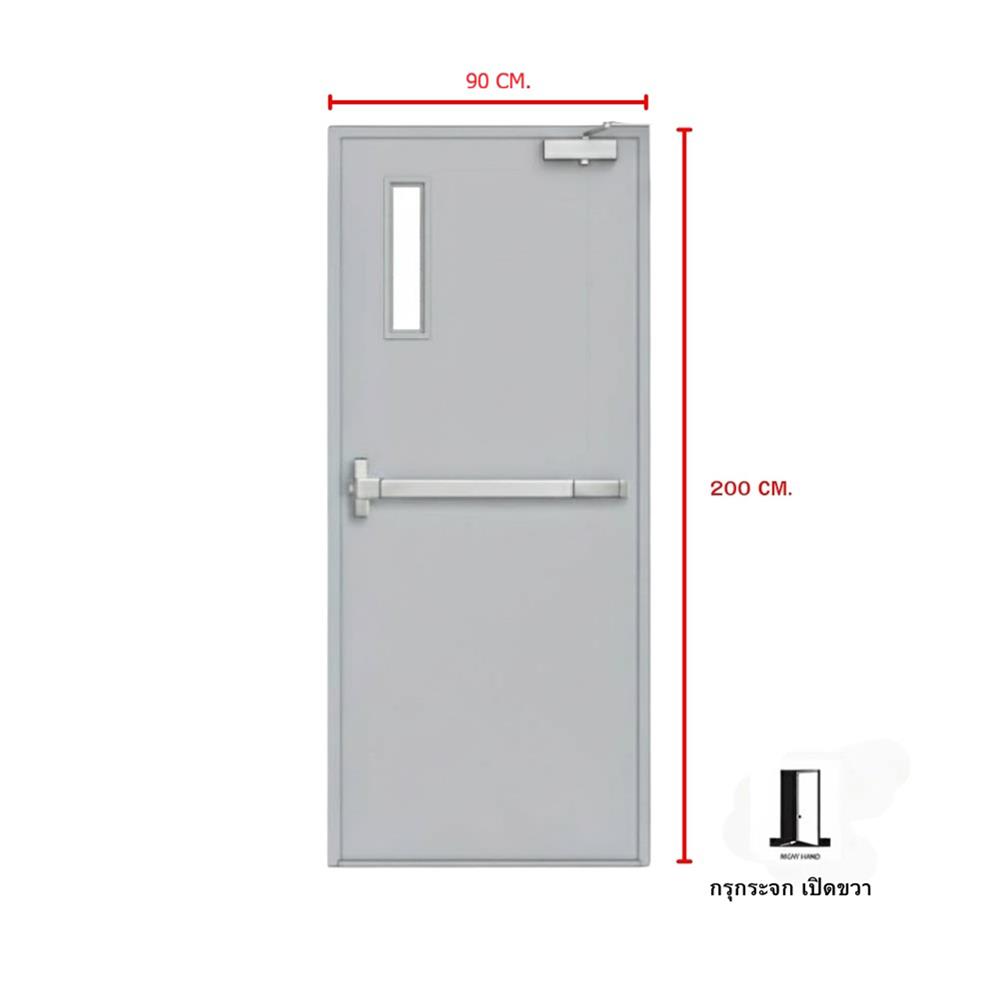 ชุดประตูเหล็กทนไฟ กระจก VECO 90x200 ซม. สีเทา (เปิดด้านขวา ออกด้านนอก)