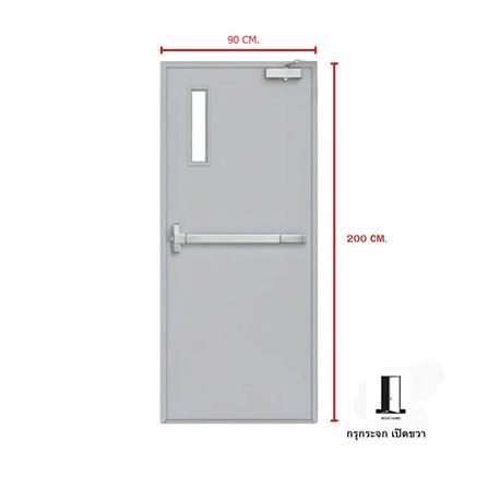 ชุดประตูเหล็กทนไฟ กระจก VECO 90x200 ซม. สีเทา (เปิดด้านขวา ออกด้านนอก)_4