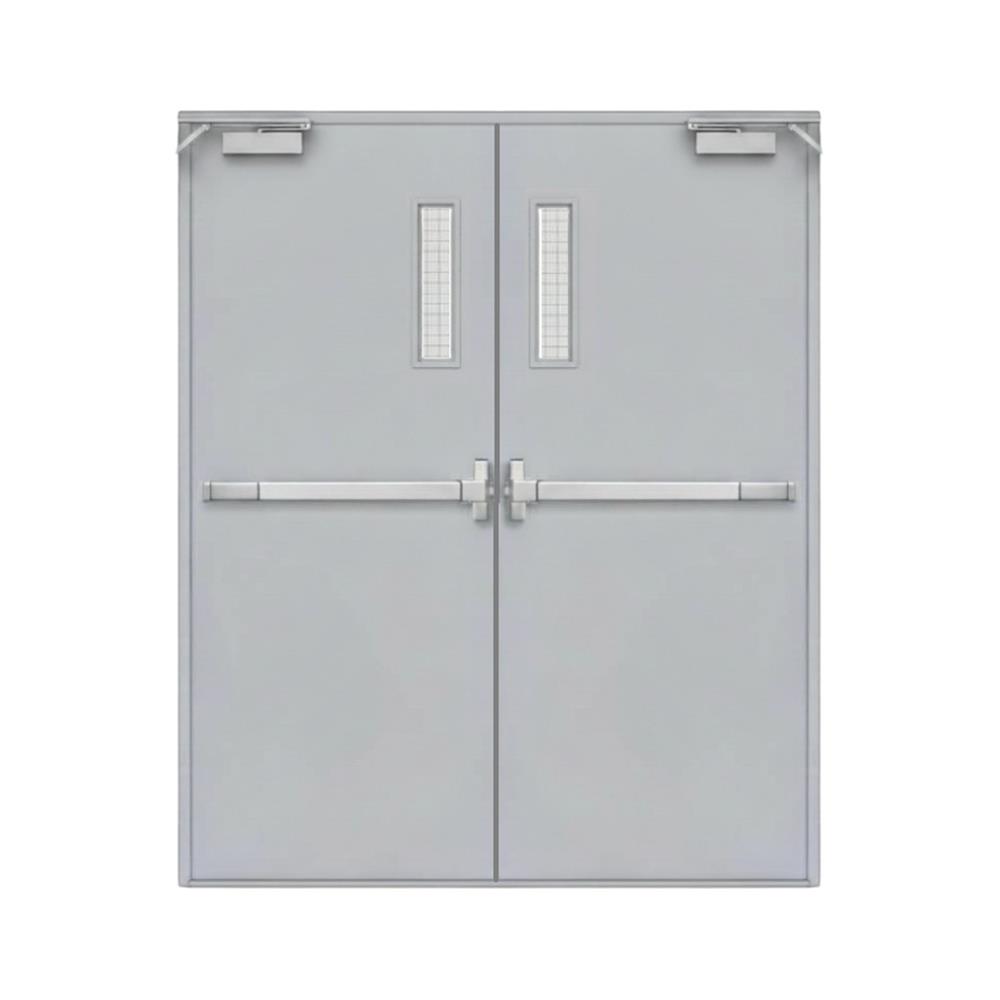 ชุดประตูเหล็กทนไฟ กระจกเสริมลวด VECO 160x200 ซม. สีเทา