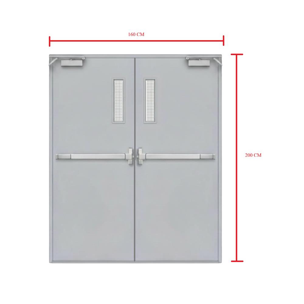 ชุดประตูเหล็กทนไฟ กระจกเสริมลวด VECO 160x200 ซม. สีเทา