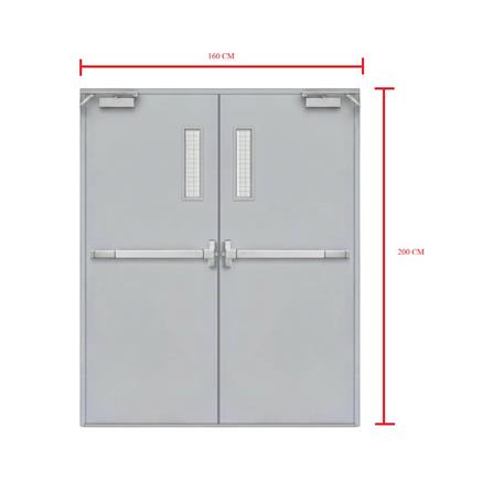 ชุดประตูเหล็กทนไฟ กระจกเสริมลวด VECO 160x200 ซม. สีเทา_2