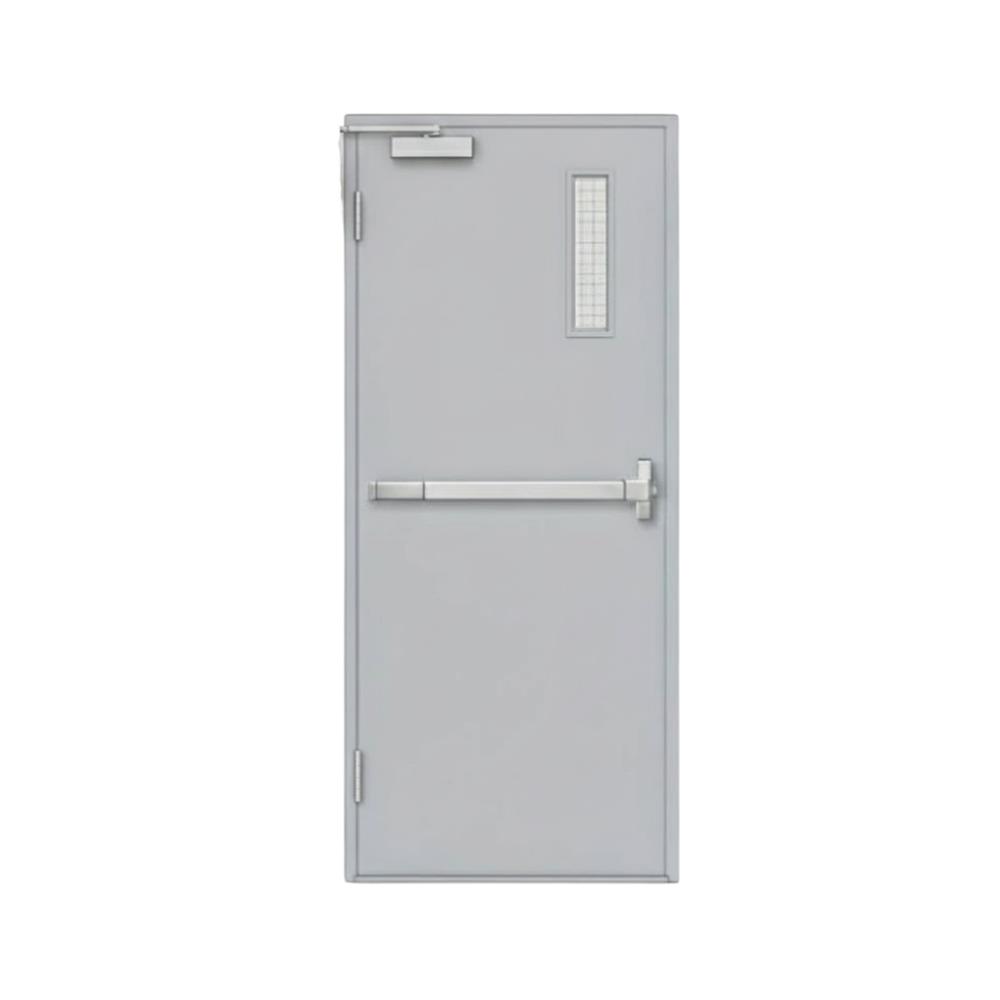 ชุดประตูเหล็กทนไฟ กระจกเสริมลวด VECO 100x200 ซม. สีเทา (เปิดด้านซ้าย ออกด้านนอก)