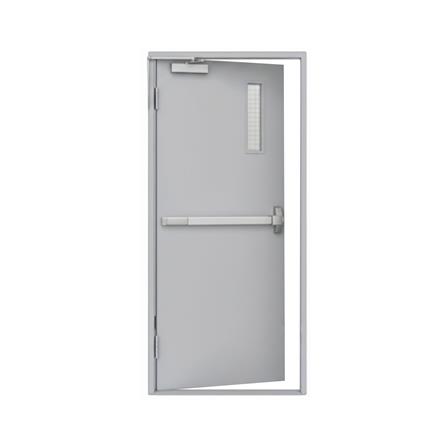 ชุดประตูเหล็กทนไฟ กระจกเสริมลวด VECO 100x200 ซม. สีเทา (เปิดด้านซ้าย ออกด้านนอก)_1