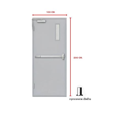 ชุดประตูเหล็กทนไฟ กระจกเสริมลวด VECO 100x200 ซม. สีเทา (เปิดด้านซ้าย ออกด้านนอก)_4