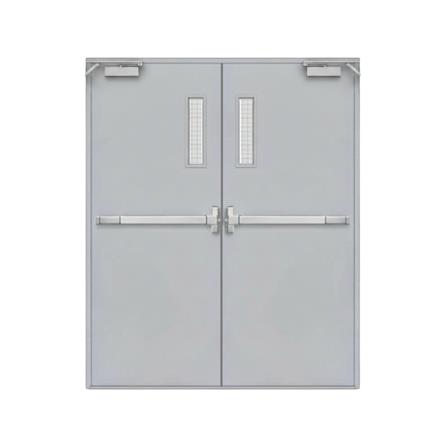 ชุดประตูเหล็กทนไฟ กระจกเสริมลวด VECO 200x200 ซม. สีเทา_0