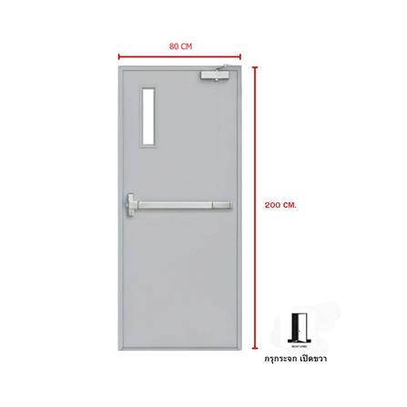 ชุดประตูเหล็กทนไฟ กระจก VECO 80x200 ซม. สีเทา (เปิดด้านขวา ออกด้านนอก)_4