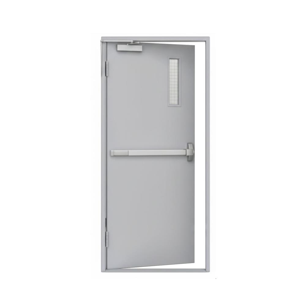 ชุดประตูเหล็กทนไฟ กระจกเสริมลวด VECO 90x200 ซม. สีเทา (เปิดด้านซ้าย ออกด้านนอก)