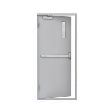 ชุดประตูเหล็กทนไฟ กระจกเสริมลวด VECO 90x200 ซม. สีเทา (เปิดด้านซ้าย ออกด้านนอก)_1