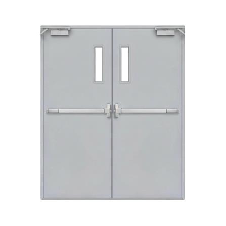 ชุดประตูเหล็กทนไฟ กระจก VECO 180x200 ซม. สีเทา_0