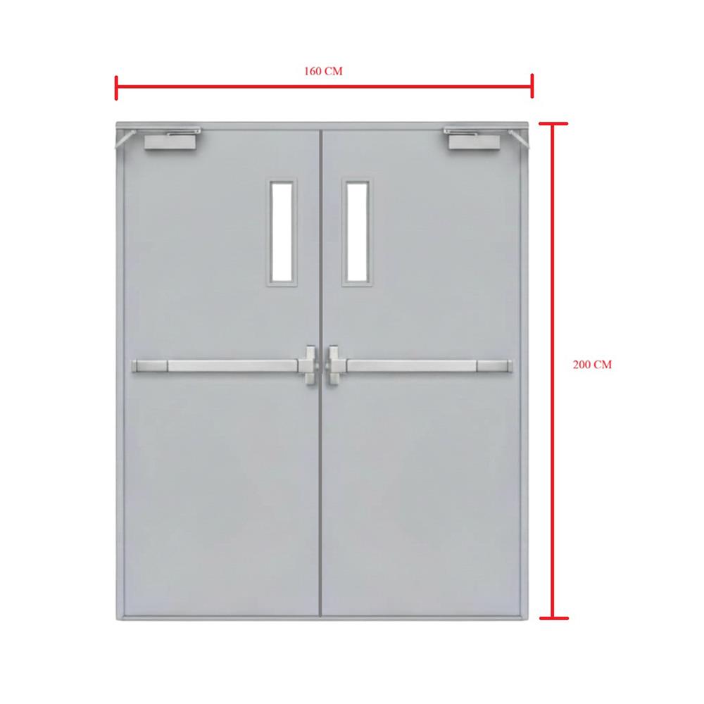 ชุดประตูเหล็กทนไฟ กระจก VECO 160x200 ซม. สีเทา