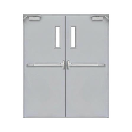 ชุดประตูเหล็กทนไฟ กระจก VECO 160x200 ซม. สีเทา_0