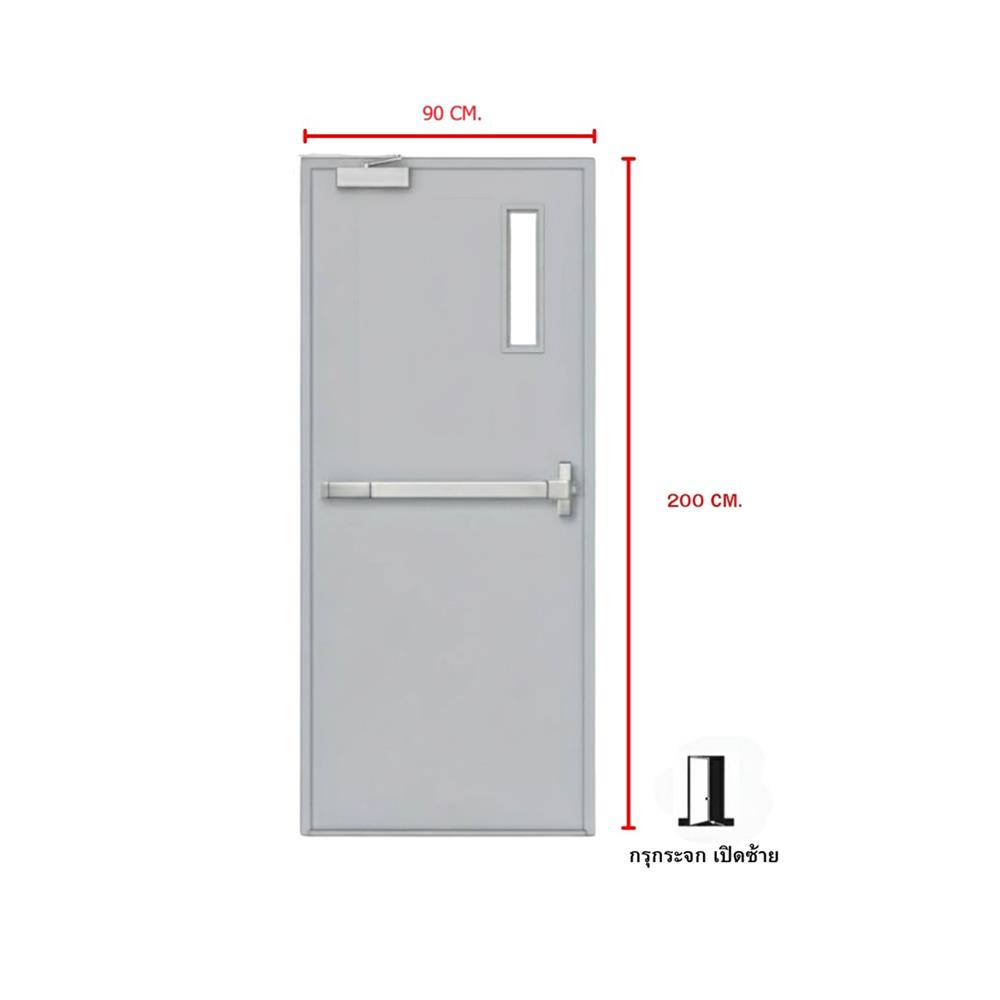 ชุดประตูเหล็กทนไฟ กระจก VECO 90x200 ซม. สีเทา (เปิดด้านซ้าย ออกด้านนอก)