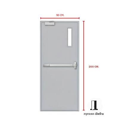 ชุดประตูเหล็กทนไฟ กระจก VECO 90x200 ซม. สีเทา (เปิดด้านซ้าย ออกด้านนอก)_4