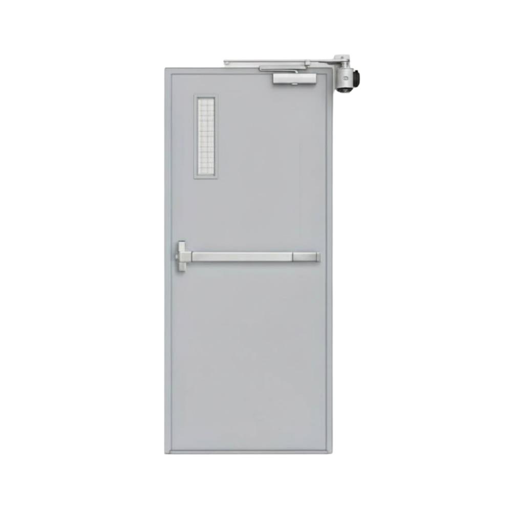 ชุดประตูเหล็กทนไฟ กระจกเสริมลวด VECO 100x200 ซม. สีเทา (เปิดด้านขวา ออกด้านนอก)