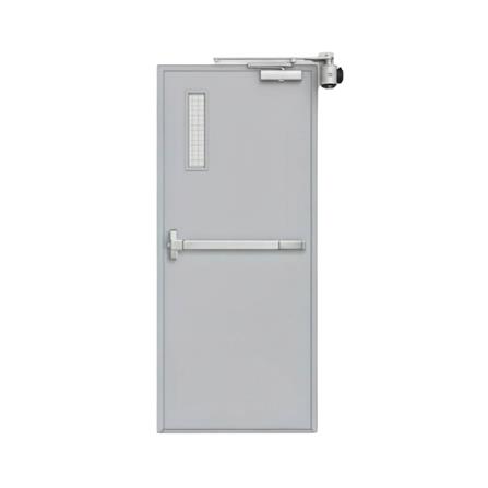 ชุดประตูเหล็กทนไฟ กระจกเสริมลวด VECO 100x200 ซม. สีเทา (เปิดด้านขวา ออกด้านนอก)_0