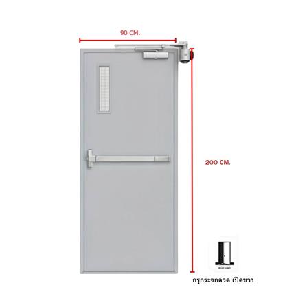 ชุดประตูเหล็กทนไฟ กระจกเสริมลวด VECO 90x200 ซม. สีเทา (เปิดด้านขวา ออกด้านนอก)_4