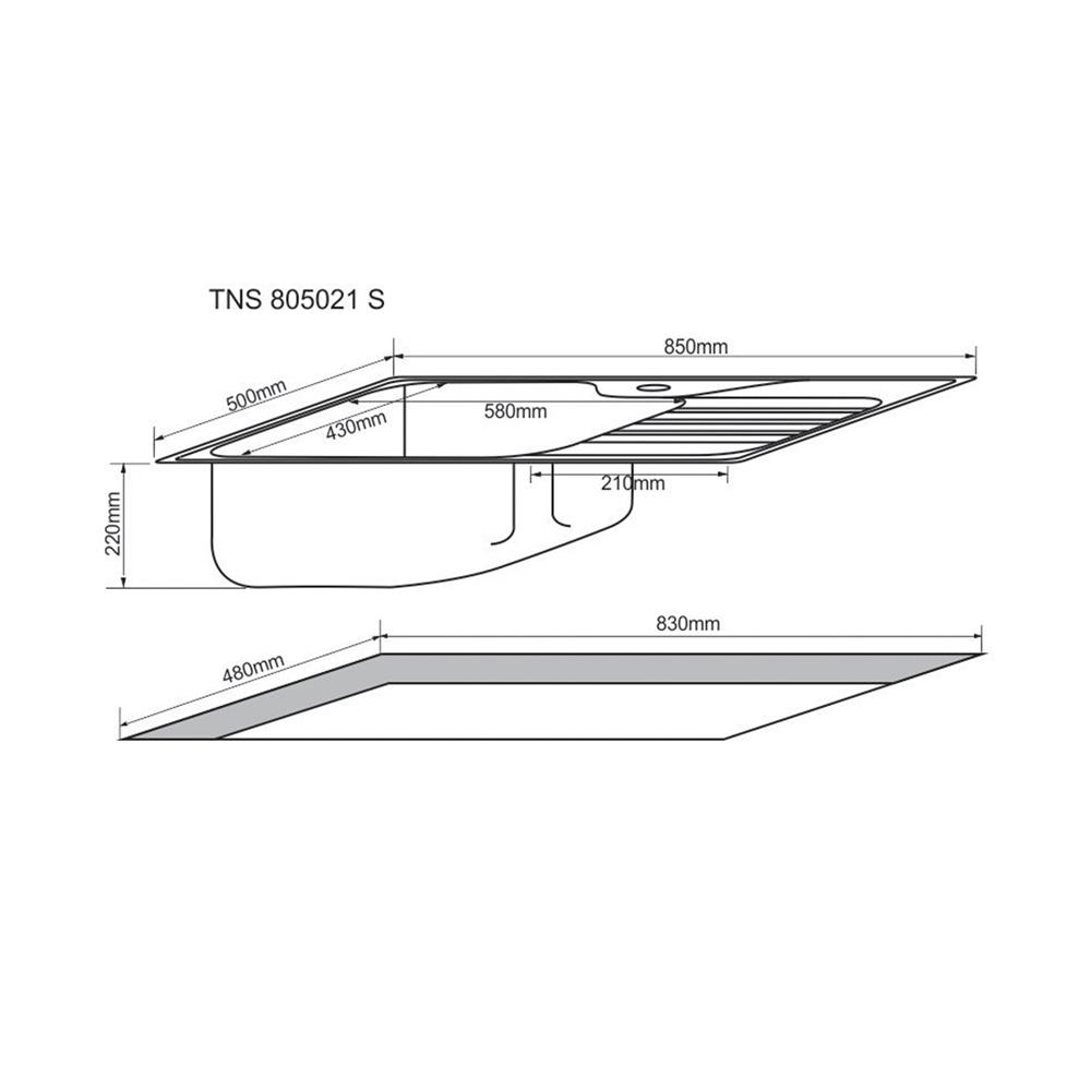 ซิงค์ฝัง 1 หลุม 1 ที่พัก TECNOSTAR TNS 805021 S สีเงิน