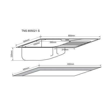 ซิงค์ฝัง 1 หลุม 1 ที่พัก TECNOSTAR TNS 805021 S สีเงิน_2