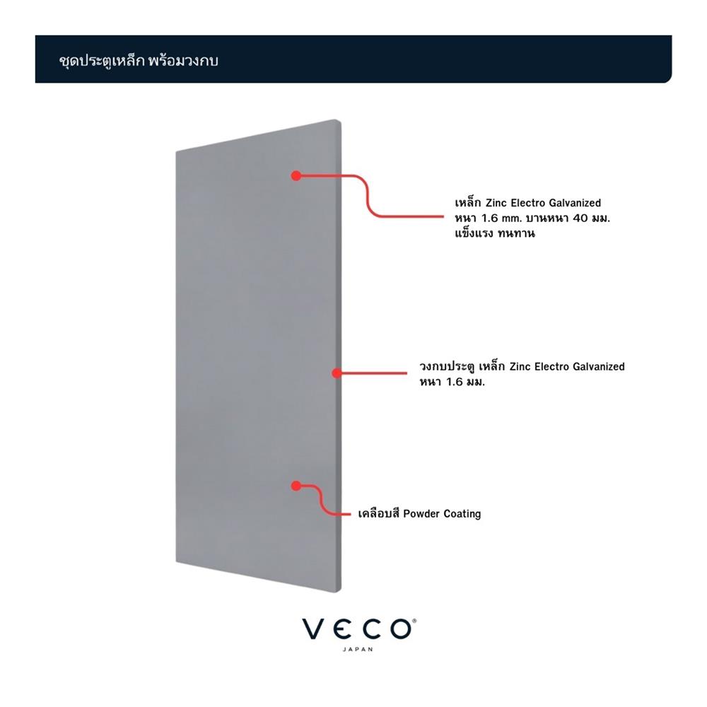 ชุดประตูเหล็ก ไม่เจาะลูกบิด VECO 80x200 ซม. สีเทา