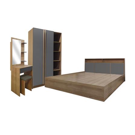ชุดห้องนอน 5 ฟุต + ตู้เสื้อผ้า 120 ซม. FURDINI KEPT สี NT OAK/เทา_0