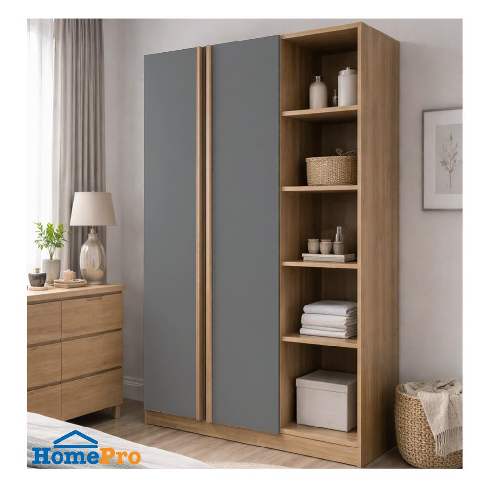 ตู้เสื้อผ้า 2 บานเปิด FURDINI KEPT 120 ซม. สี NT OAK/เทา