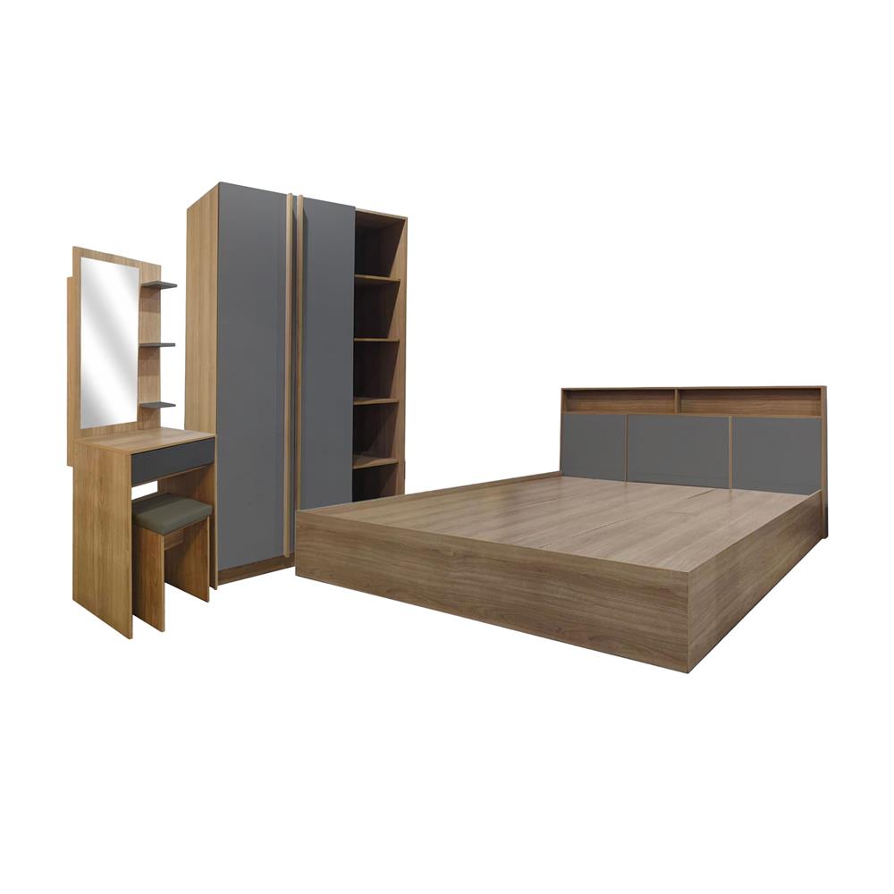 ชุดห้องนอน 6 ฟุต + ตู้เสื้อผ้า 120 ซม. FURDINI KEPT สี NT OAK/เทา