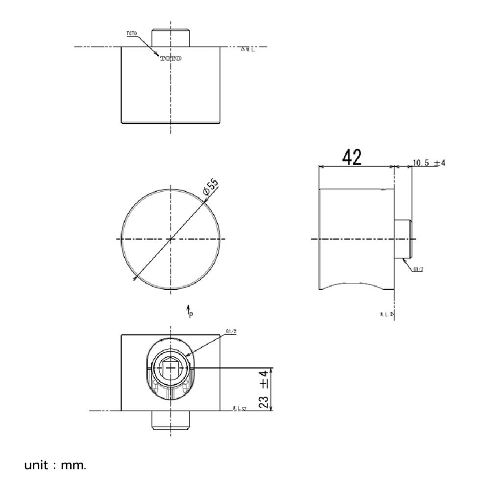 ข้อต่อฝักบัว TOTO TBW07020T สีโครม