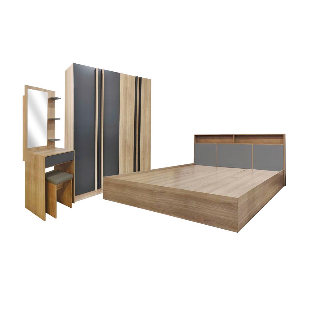 ชุดห้องนอน 6 ฟุต + ตู้เสื้อผ้า 160 ซม. FURDINI KEPT สี NT OAK/เทา