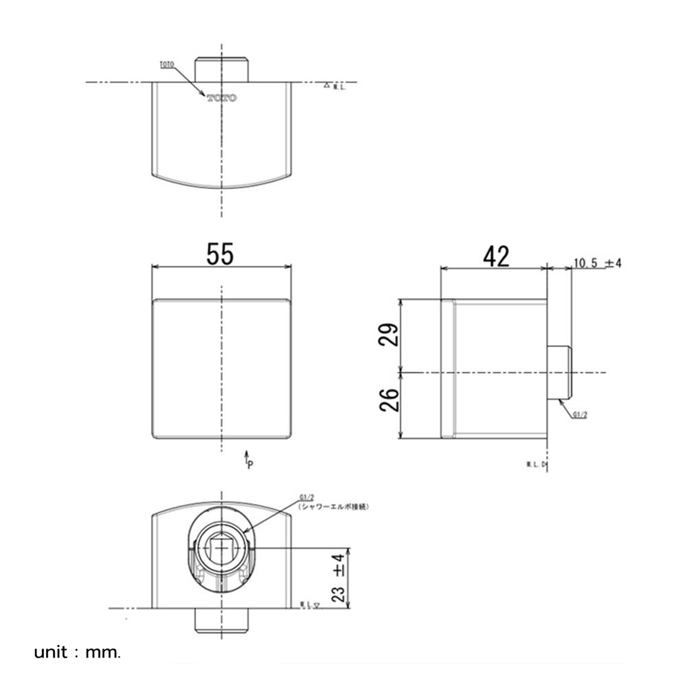 ข้อต่อฝักบัว TOTO TBW08009T สีโครม