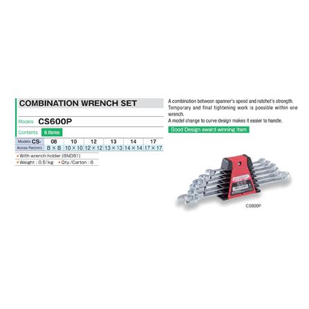 ชุดประแจแหวนข้างปากตาย TONE CS600P (6 ชิ้น)_1