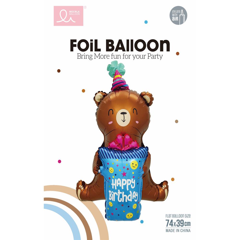 ลูกโป่งฟอยล์ SNAZZ HBD SITTING BEAR 29 นิ้ว สีน้ำตาล