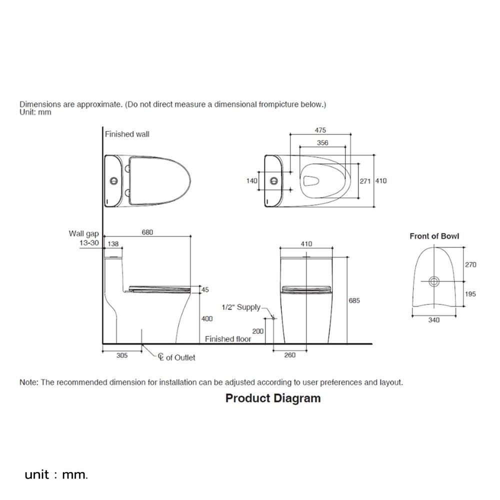 สุขภัณฑ์ 1 ชิ้น KARAT K-39522X-S-WK 3/4.5 ลิตร สีขาว (EXC.)
