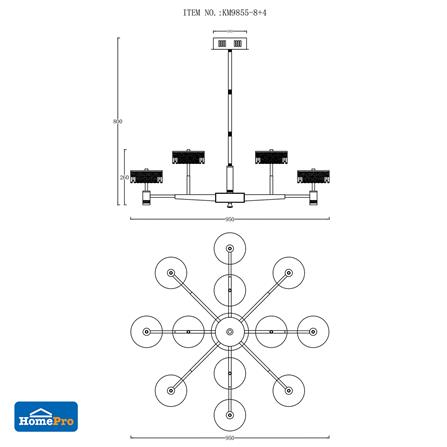 ไฟช่อ LED CARINI KM9855-8+4 132 วัตต์ DAYLIGHT/COOL WHITE/WARM WHITE 12 หัว_5